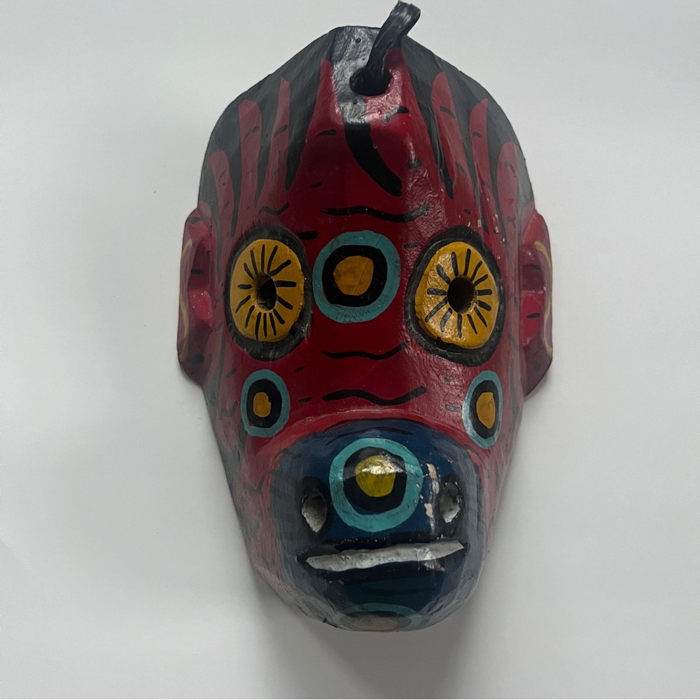 Vintage Guatemalan Monkey Wooden Dance Mask Folk Art Wall Hanging Hand Carved